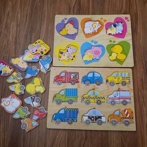Colorful Wooden Animal and Vehicle Puzzle Set